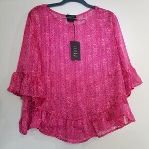 W5 Floral See trough Ruffle blouse L NWT